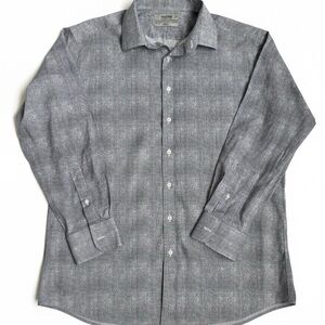 Murano Men's Gray Patterned Button-Down Shirt Preppy Size 17/34 Cotton